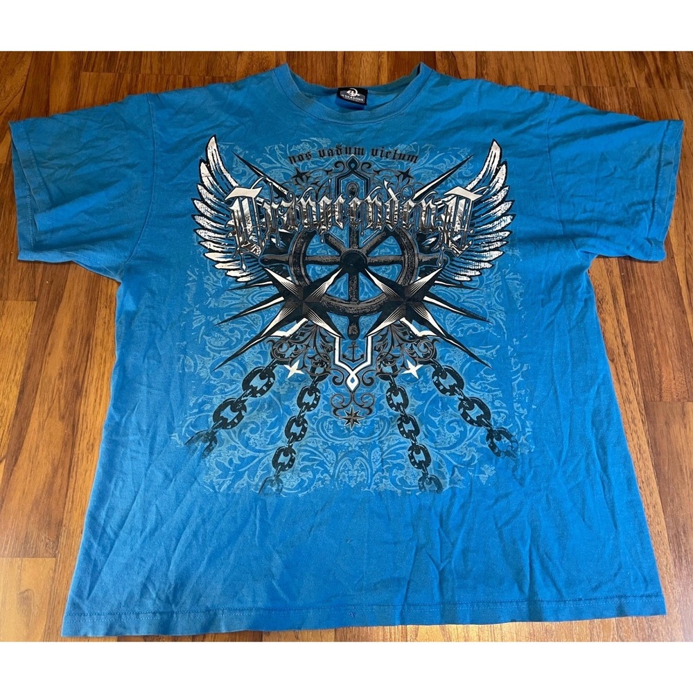 4 Seasons Design Graphic T Shirt Mens XL Blue Y2K Gothic MMA Skater 2010 Vintage